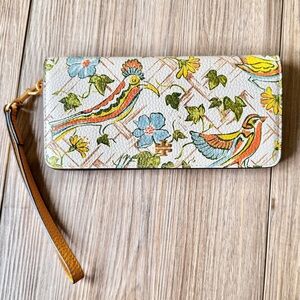 TORY BURCH Walker Printed Zip Leather Slim Wallet Wristlet Tropical Print